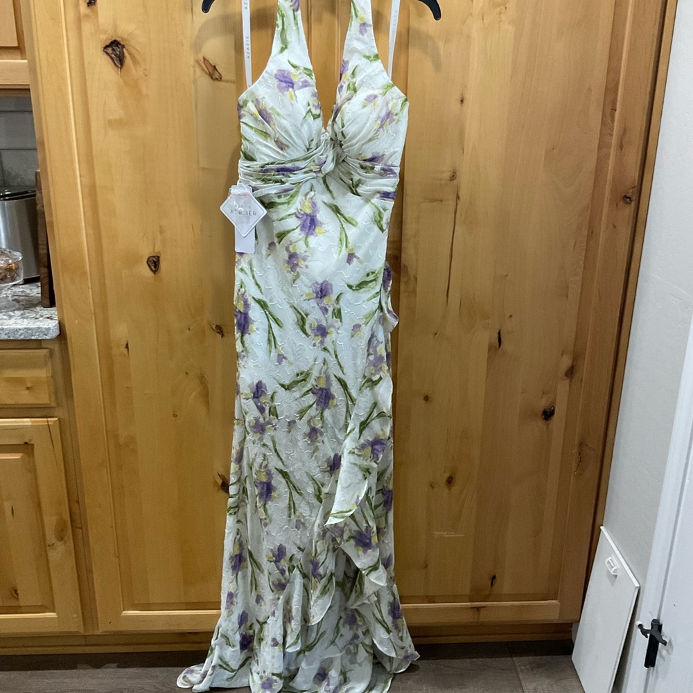 Floral Halter Maxi Dress - Purple and cream floral